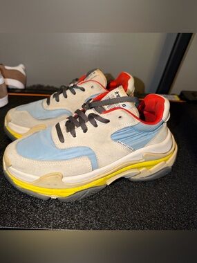 Balenciaga Men's Triple S Sneakers in Light Blue, Red & Yellow